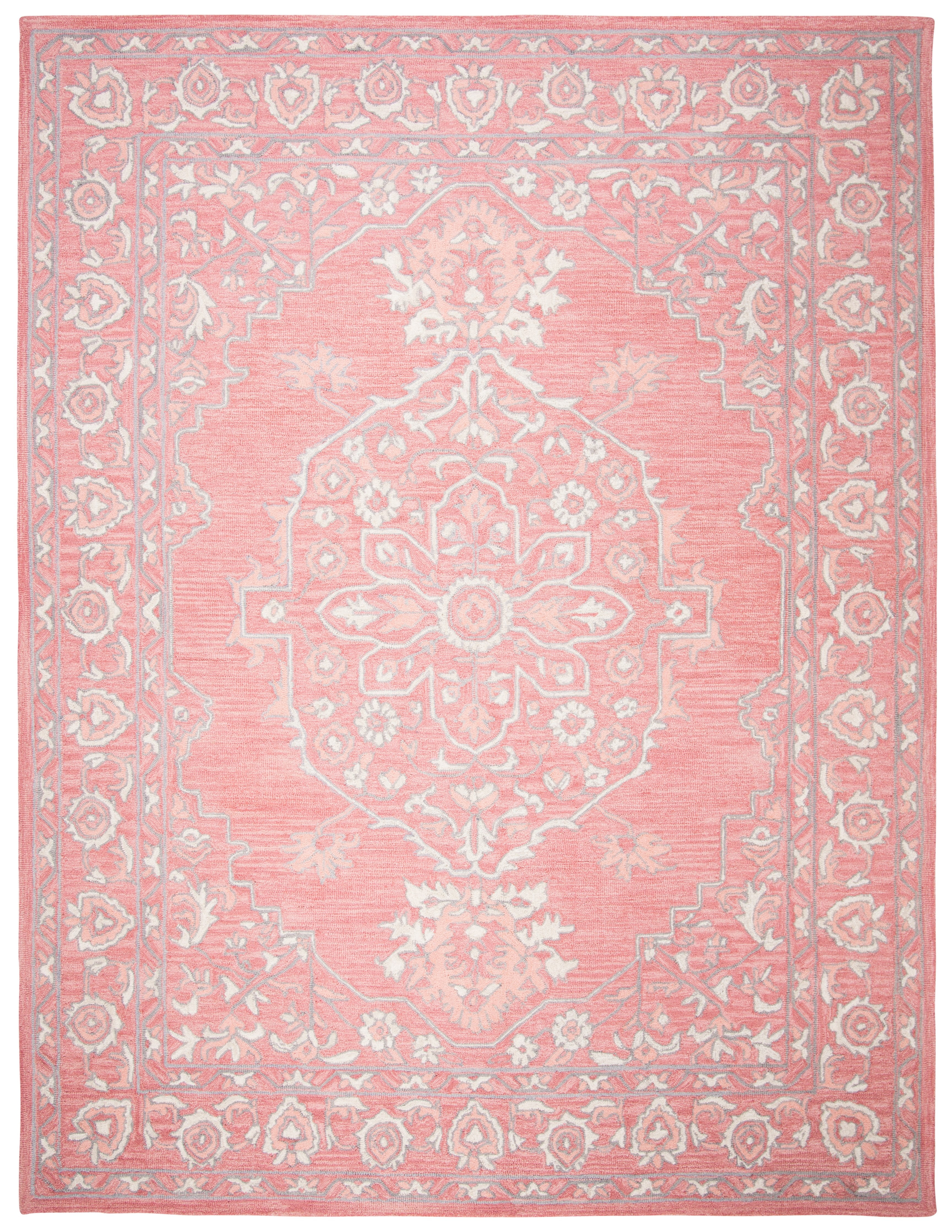 Handmade Pink and Ivory Wool Tufted Rectangular Area Rug 11' x 15'