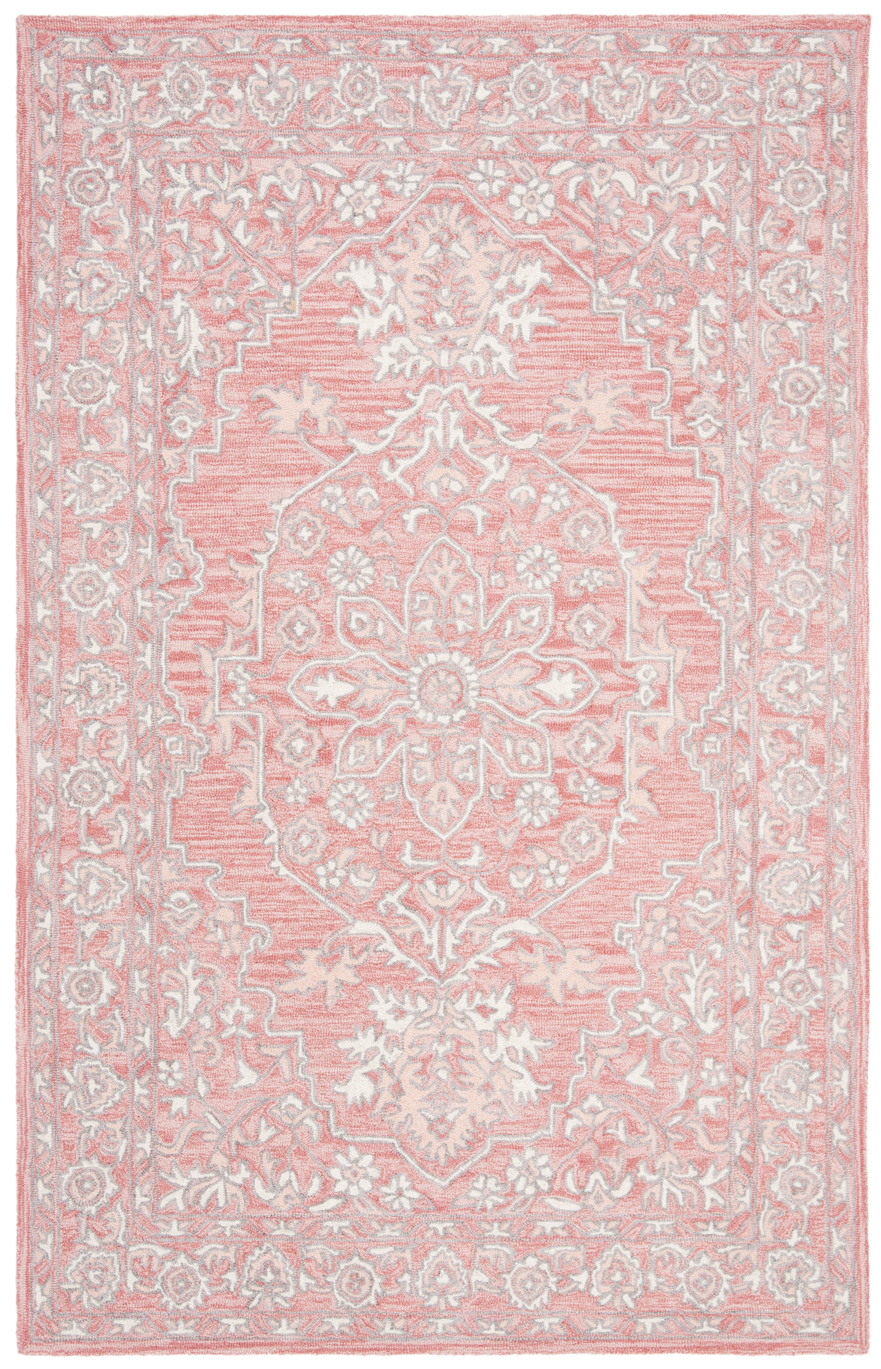 Hand-Tufted Pink and Ivory Wool Rectangular Accent Rug