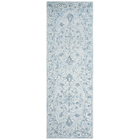 SAFAVIEH Micro-Loop Britton Oriental Runner Rug, Light Blue/Ivory, 2'3" x 5'