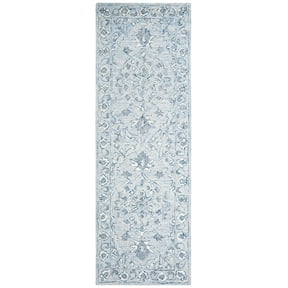 SAFAVIEH Micro-Loop Britton Oriental Runner Rug, Light Blue/Ivory, 2'3" x 5'