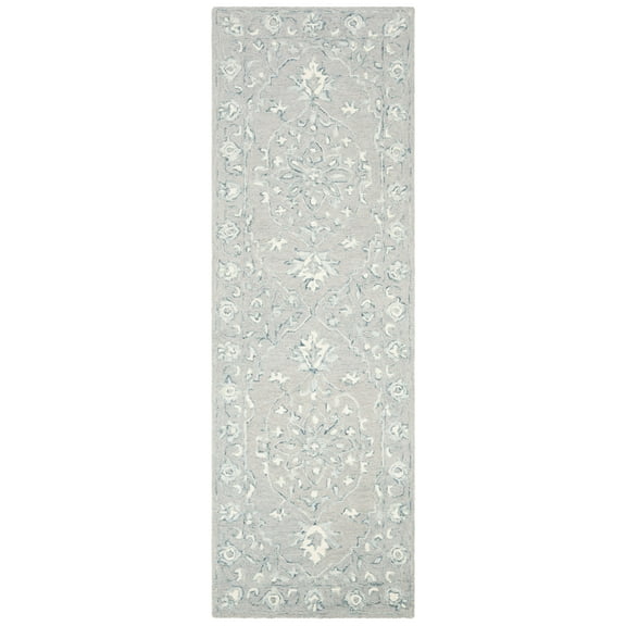 SAFAVIEH Micro-Loop Britton Oriental Runner Rug, Light Grey/Ivory, 2'3" x 11'