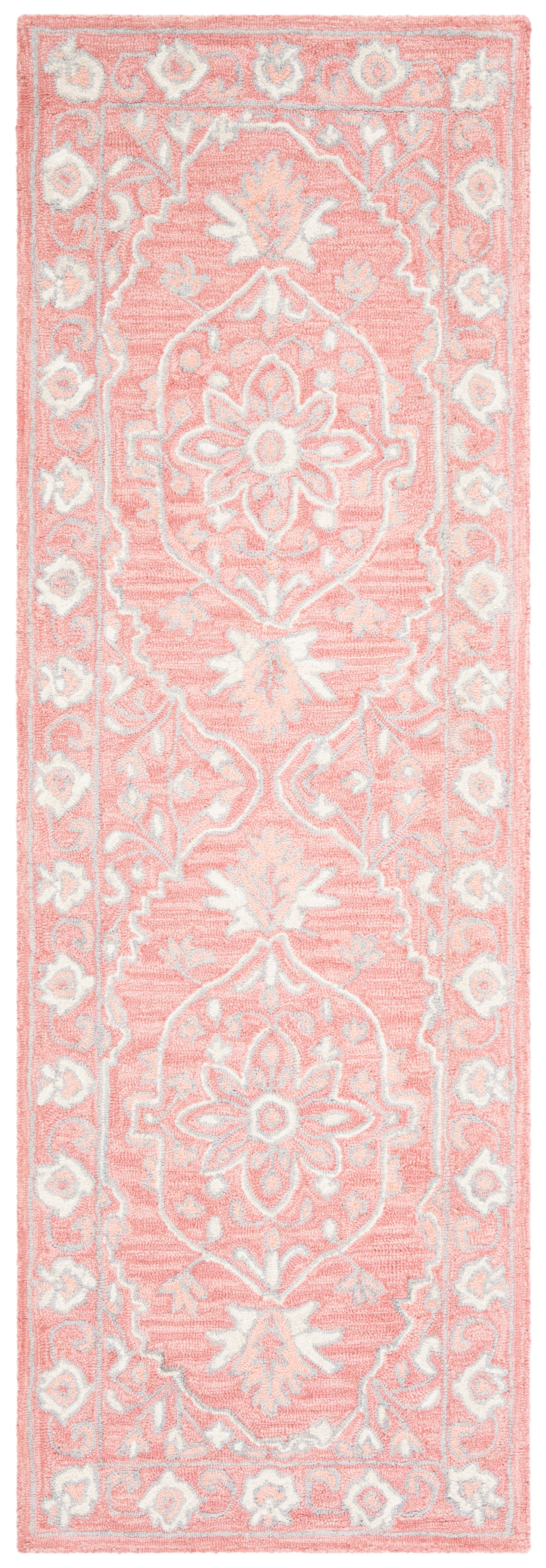Handmade Pink and Ivory Wool Medallion Runner Rug 2'3" x 11'