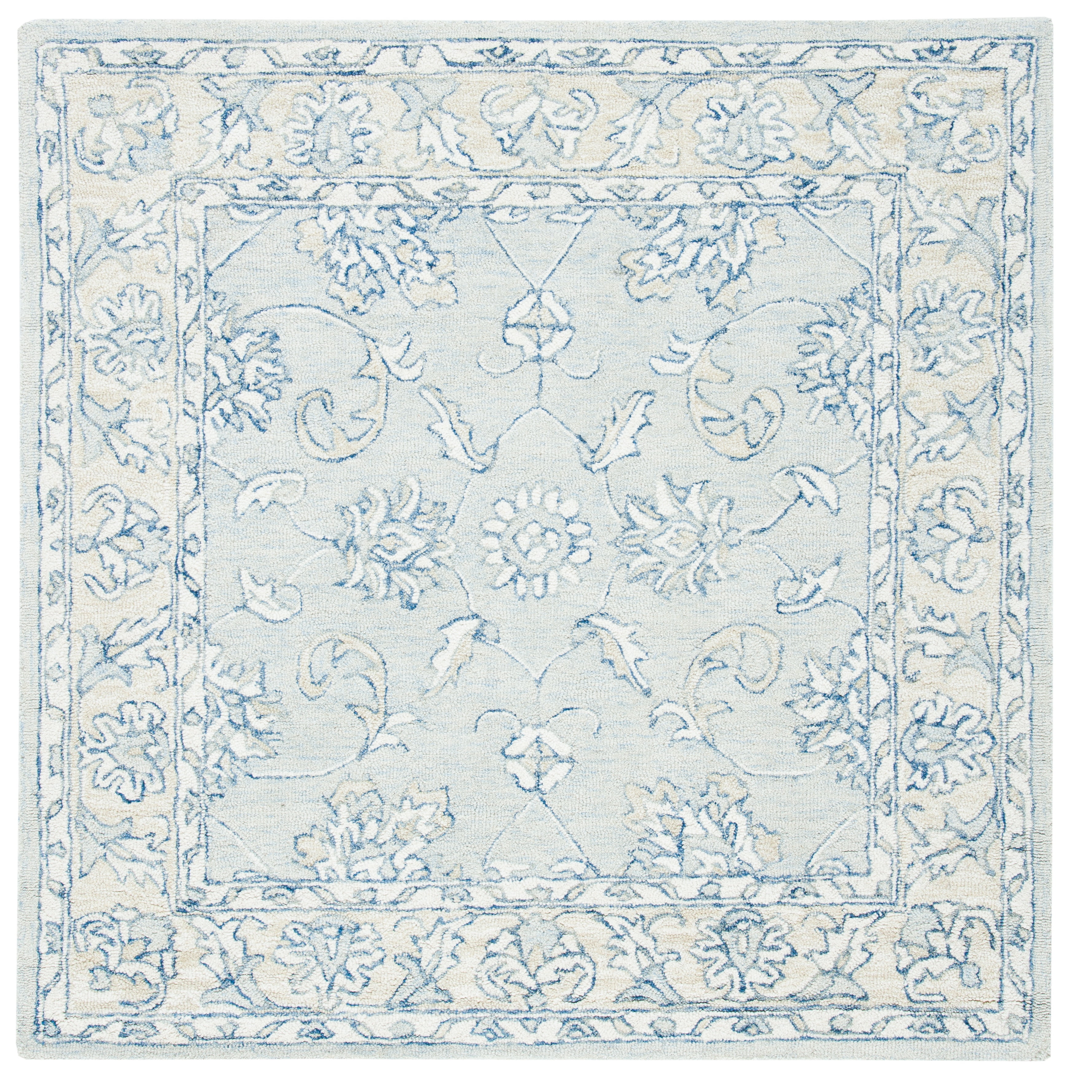 Hand-Tufted Elegance Blue & Beige Wool 7' Square Rug