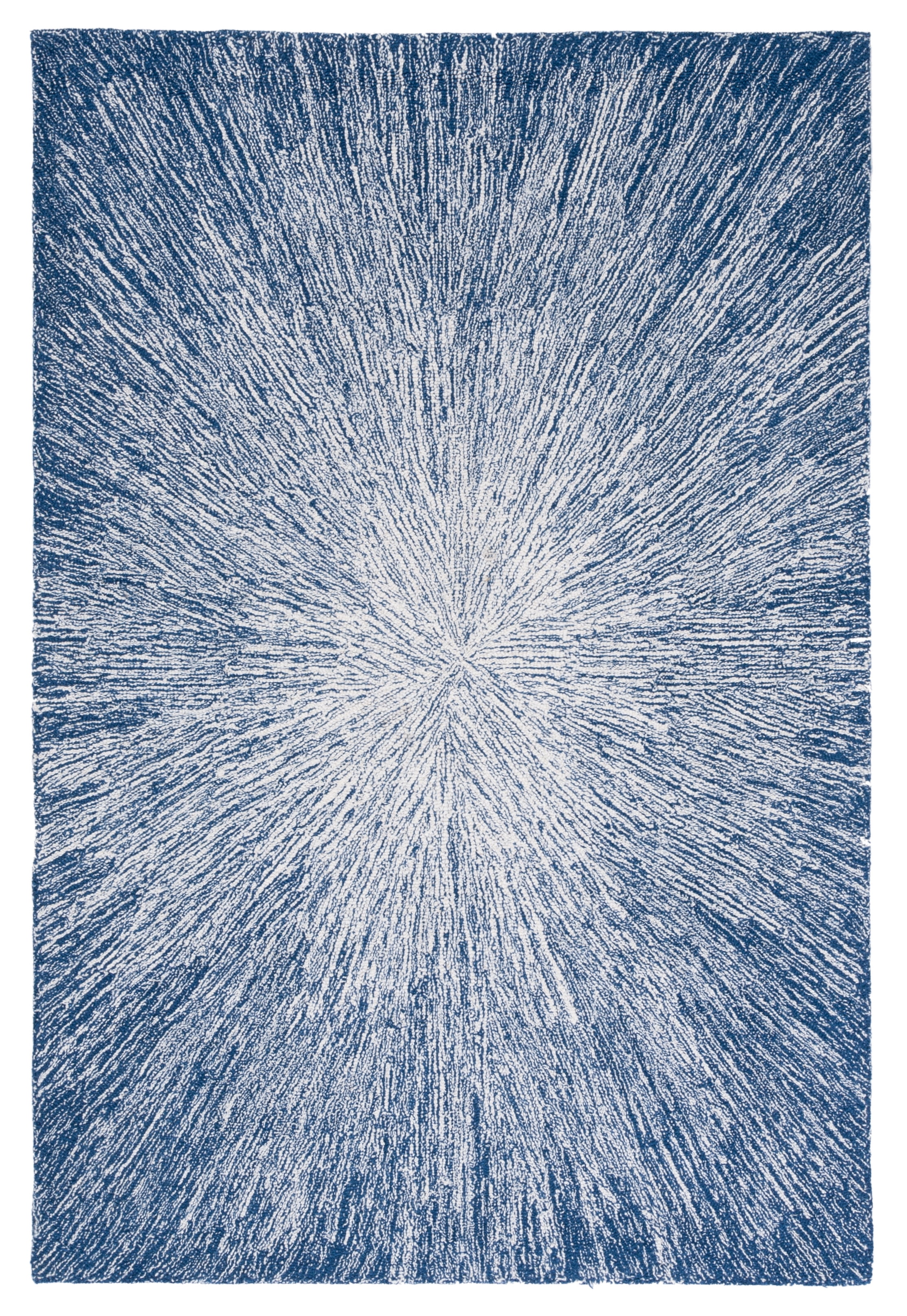 Blue and White Handmade Wool Tufted Area Rug 4' x 6'