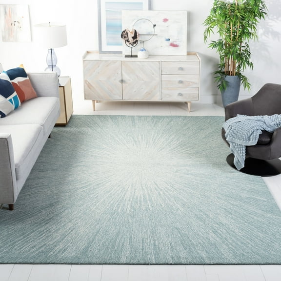 SAFAVIEH Micro-Loop Carbrey Sunburst Runner Rug, Aqua, 2'3" x 9'