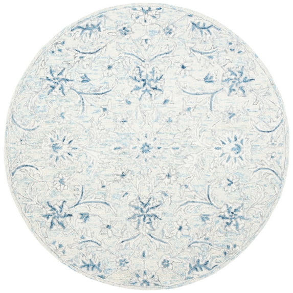SAFAVIEH Micro-Loop Carl Floral Area Rug, Light Blue/Ivory, 3' x 3' Round