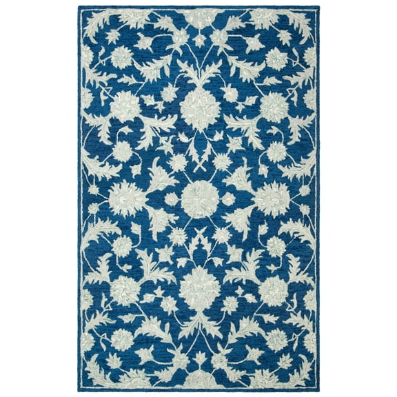 SAFAVIEH Micro-Loop Carl Floral Area Rug, Navy/Grey, 2'6" x 4'