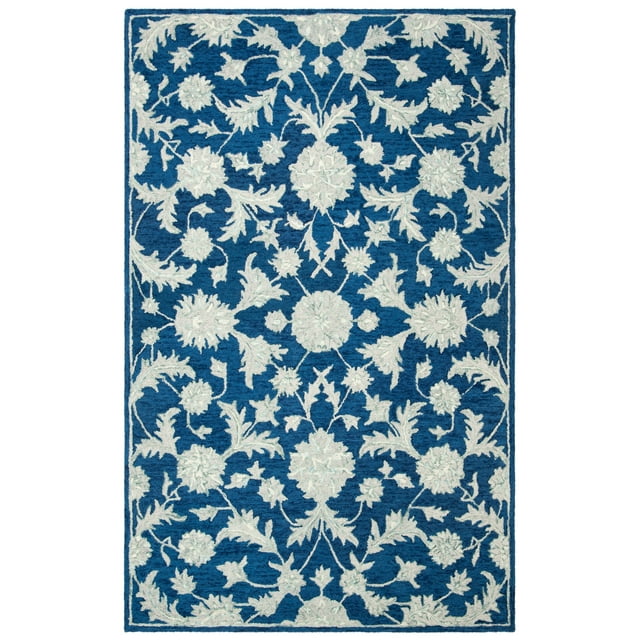 SAFAVIEH Micro-Loop Carl Floral Area Rug, Navy/Grey, 2'6" x 4'