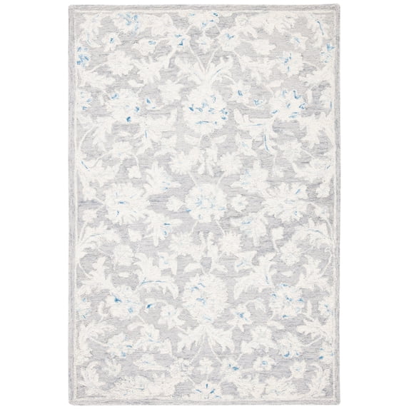 SAFAVIEH Micro-Loop Carl Floral Overdyed Wool Area Rug, Grey/Ivory, 4' x 6'