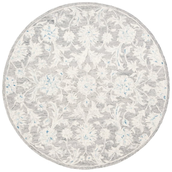 SAFAVIEH Micro-Loop Carl Floral Overdyed Wool Area Rug, Grey/Ivory, 5' x 5' Round