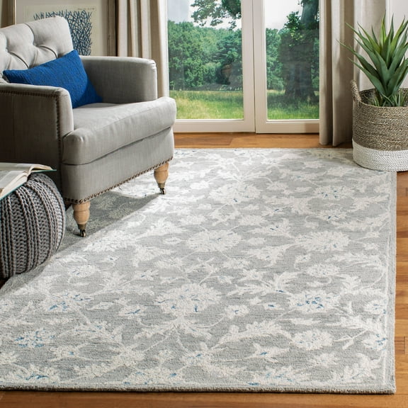 SAFAVIEH Micro-Loop Carl Floral Overdyed Wool Area Rug, Grey/Ivory, 8' x 10'