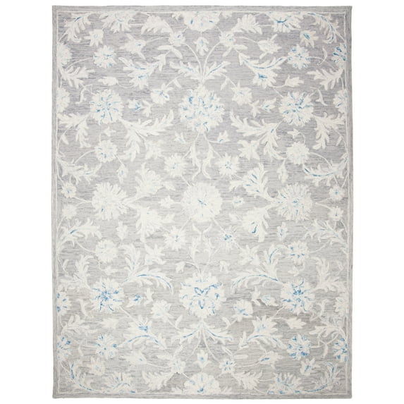 SAFAVIEH Micro-Loop Carl Floral Overdyed Wool Area Rug, Grey/Ivory, 9' x 12'