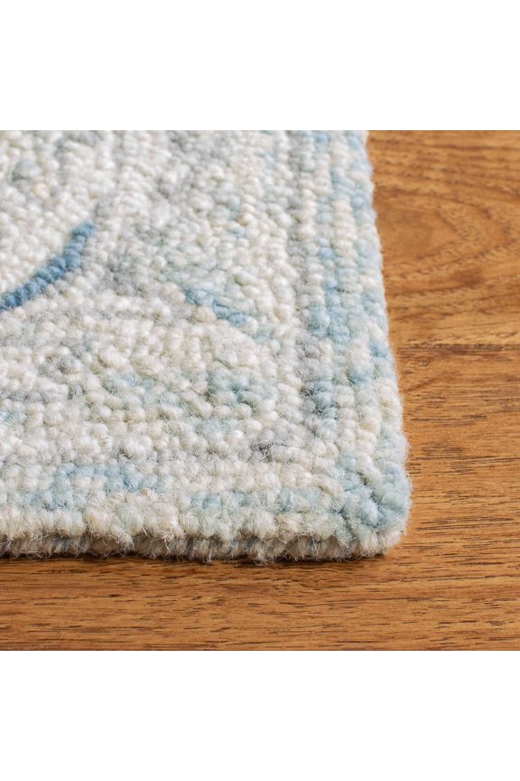 Micro-Loop Carl Floral Overdyed Wool Area Rug, Light Blue/Ivory, 2'6" x 4'