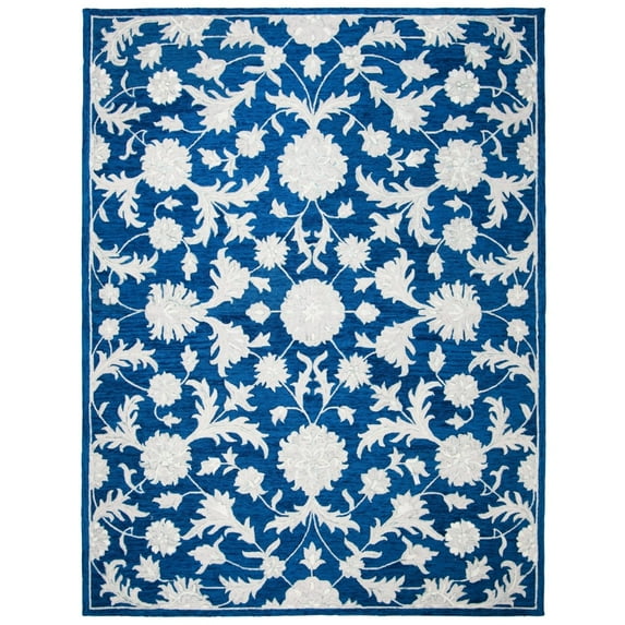 SAFAVIEH Micro-Loop Carl Floral Overdyed Wool Area Rug, Navy/Grey, 4' x 6'