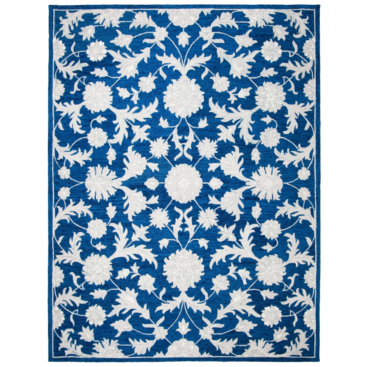 SAFAVIEH Micro-Loop Carl Floral Overdyed Wool Area Rug, Navy/Grey, 5' x 8'