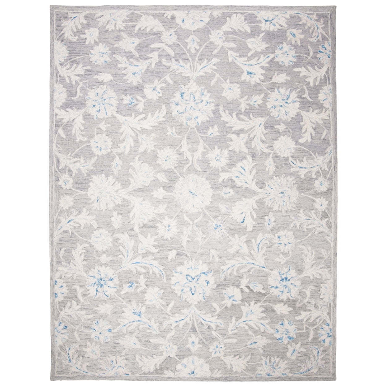 SAFAVIEH Micro-Loop Carl Floral Overdyed Wool Runner Rug, Grey/Ivory, 2'3" x 7'