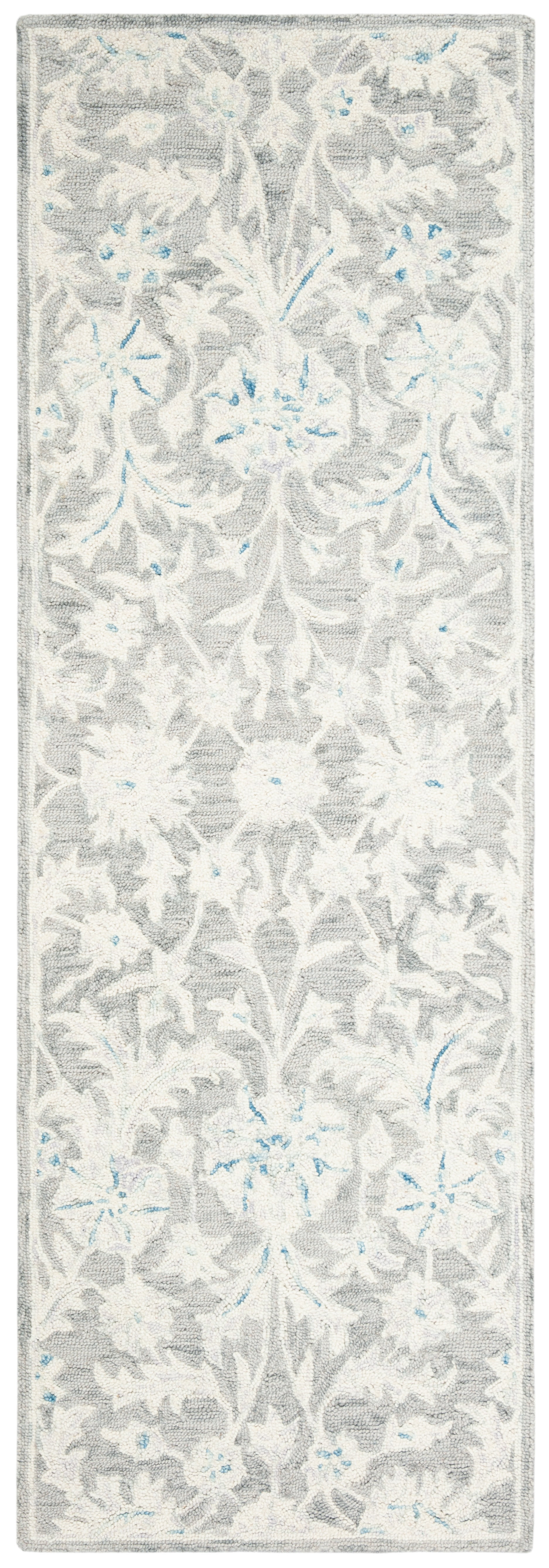 Grey and Ivory Floral Hand-Tufted Wool Runner Rug