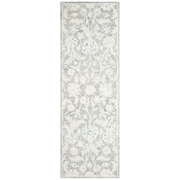 SAFAVIEH Micro-Loop Carl Floral Runner Rug, Grey/Ivory, 2'3" x 11'