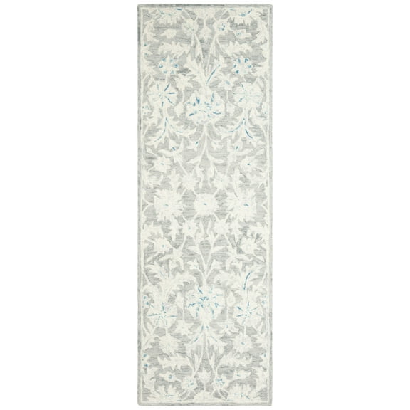 SAFAVIEH Micro-Loop Carl Floral Runner Rug, Grey/Ivory, 2'3" x 5'