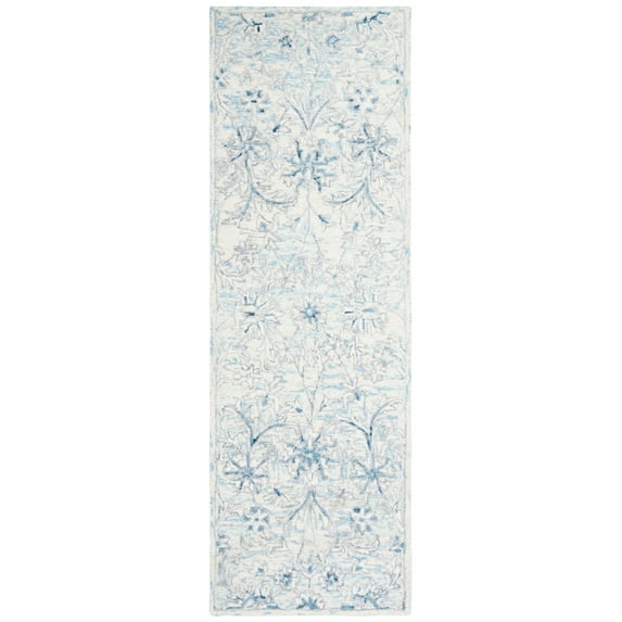 SAFAVIEH Micro-Loop Carl Floral Runner Rug, Light Blue/Ivory, 2'3" x 5'