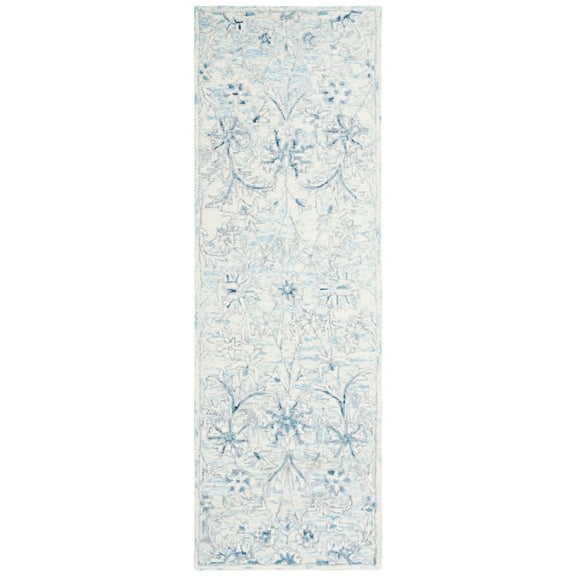 SAFAVIEH Micro-Loop Carl Floral Runner Rug, Light Blue/Ivory, 2'3" x 8'