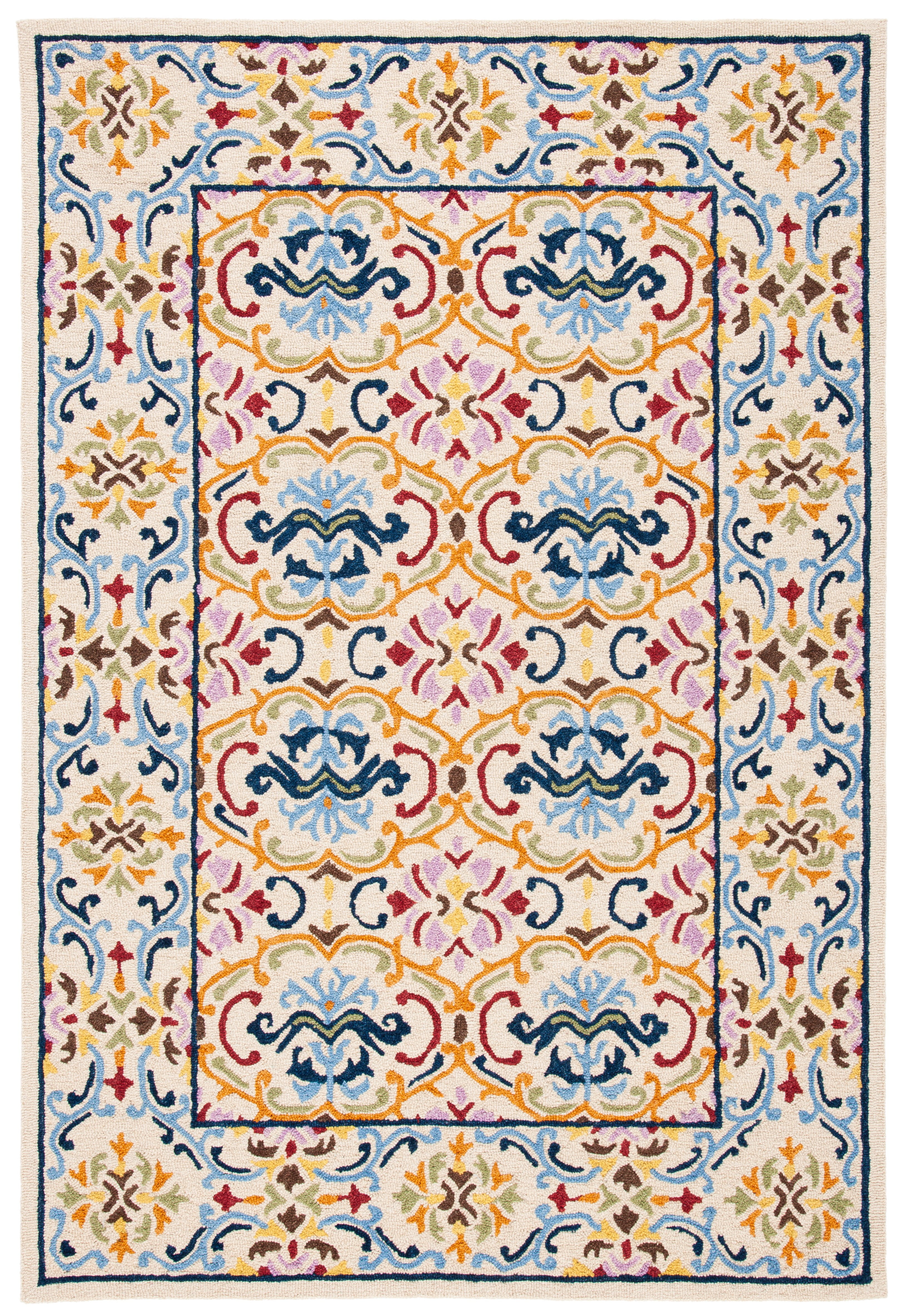 SAFAVIEH Micro-Loop Carlene Medallion Area Rug, Beige/Blue, 4' x 6'