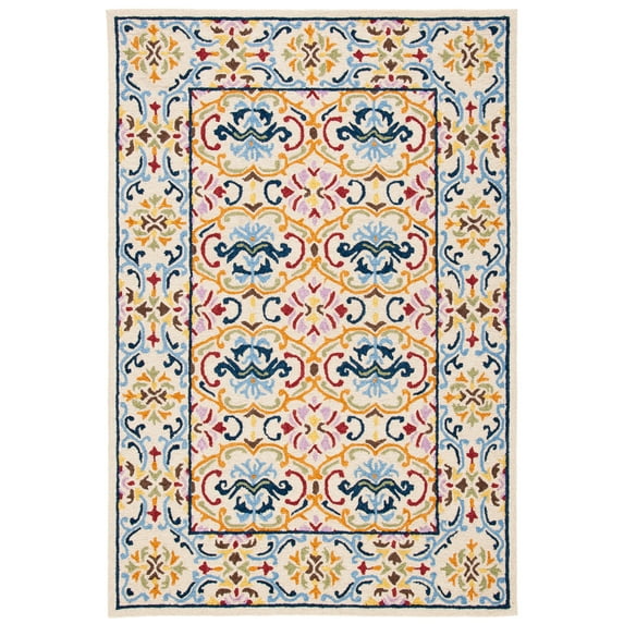 SAFAVIEH Micro-Loop Carlene Medallion Area Rug, Beige/Blue, 4' x 6'