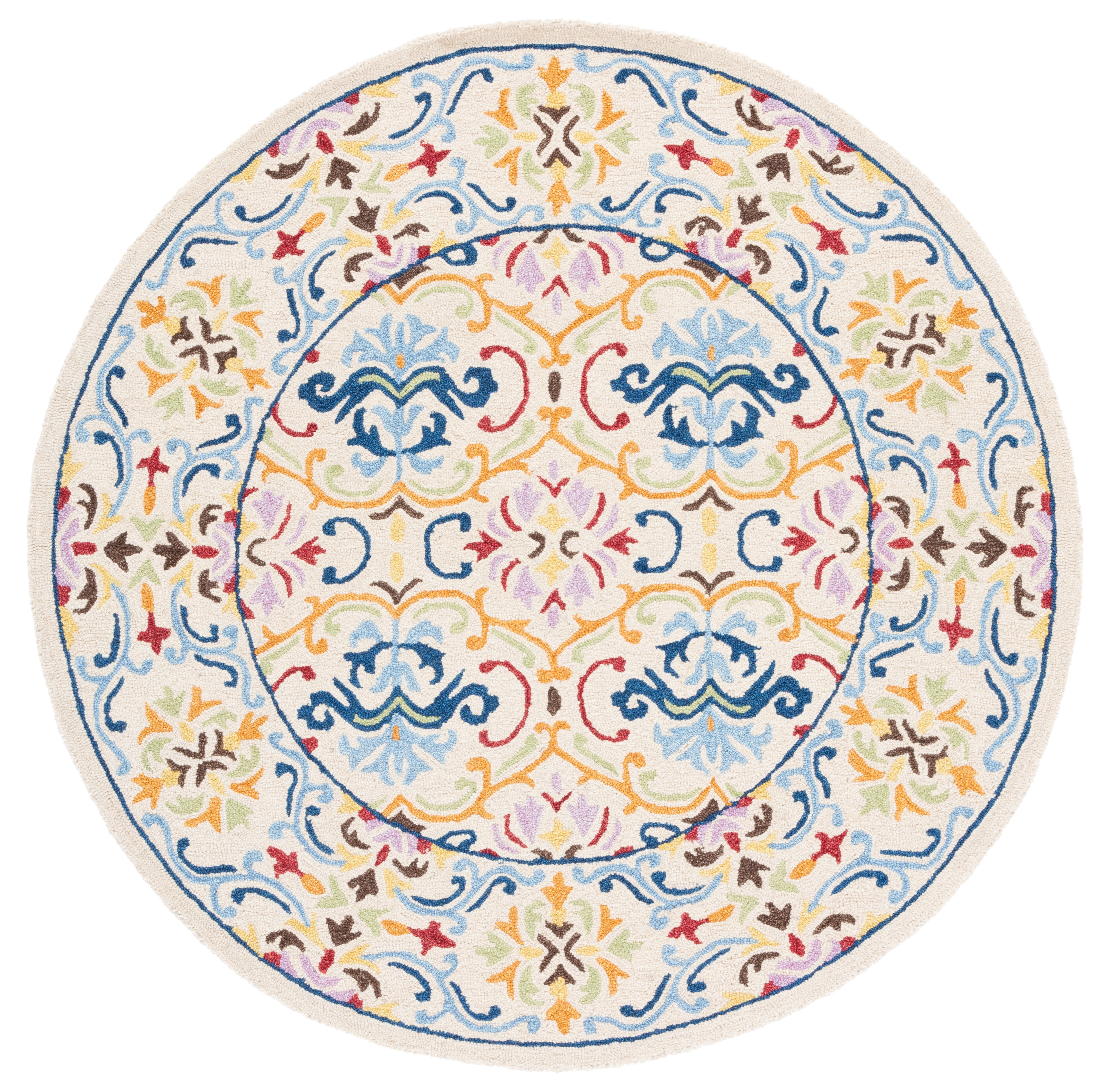 SAFAVIEH Micro-Loop Carlene Medallion Area Rug, Beige/Blue, 5' x 5' Round