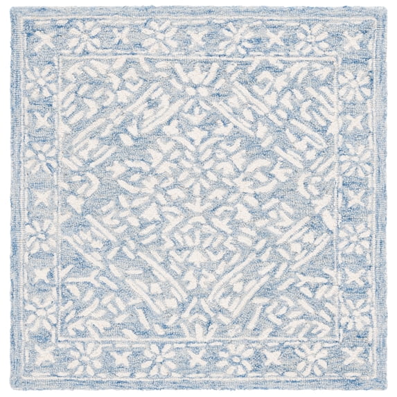 SAFAVIEH Micro-Loop Carmella Oriental Wool Area Rug, Blue/Ivory, 3' x 3' Square