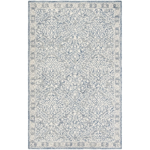 SAFAVIEH Micro-Loop Carmella Oriental Wool Area Rug, Blue/Ivory, 4' x 6'