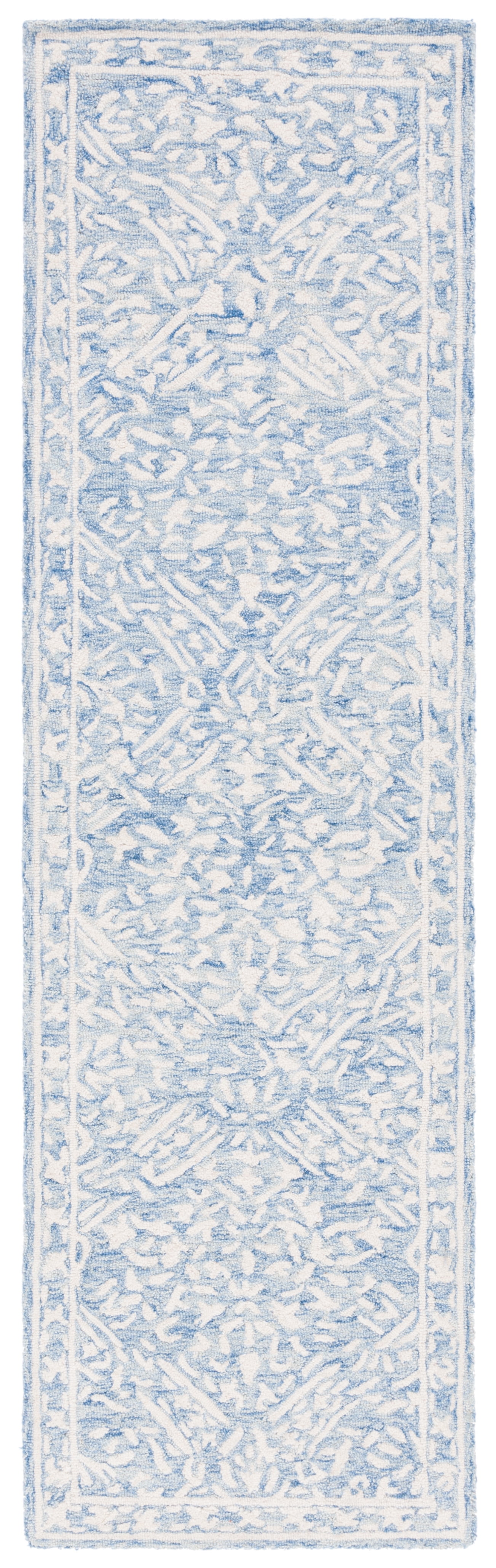 SAFAVIEH Micro-Loop Carmella Oriental Wool Runner Rug, Blue/Ivory, 2'3" x 8'