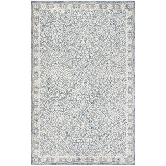 SAFAVIEH Micro-Loop Carmella Vintage Traditional Wool Area Rug, Blue/Ivory, 5' x 8'
