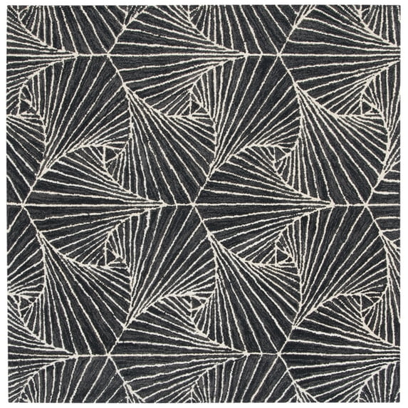 SAFAVIEH Micro-Loop Carver Geometric Area Rug, Charcoal/Ivory, 5' x 5' Square