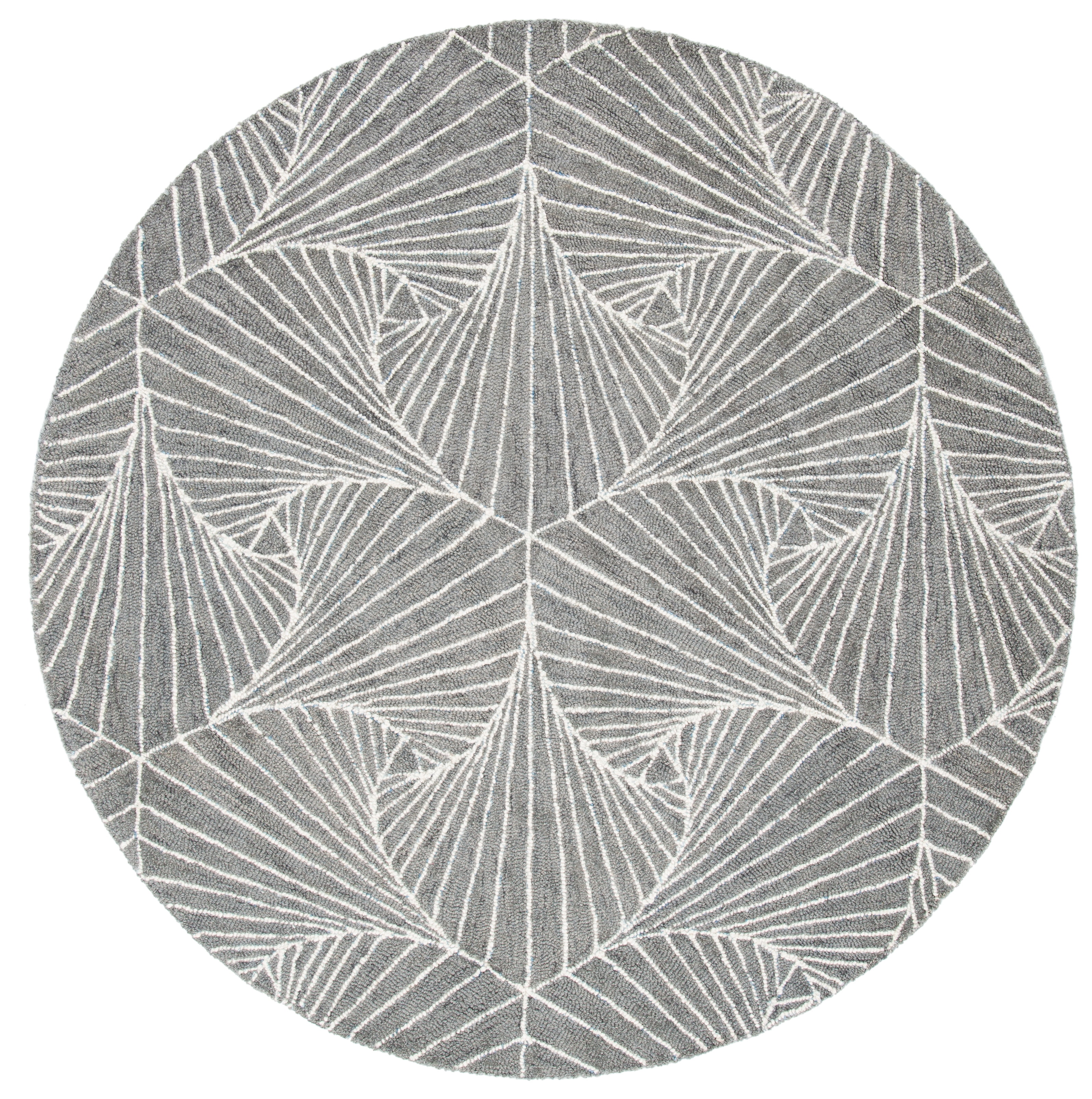 SAFAVIEH Micro-Loop Carver Geometric Area Rug, Grey/Ivory, 5' x 5' Round