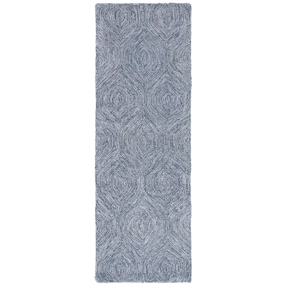 SAFAVIEH Micro-Loop Catrine Abstract Ogee Wool Runner Rug, Grey/Ivory, 2'3" x 7'