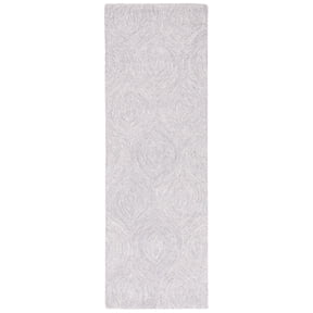 SAFAVIEH Micro-Loop Catrine Abstract Ogee Wool Runner Rug, Silver/Ivory, 2'3" x 7'