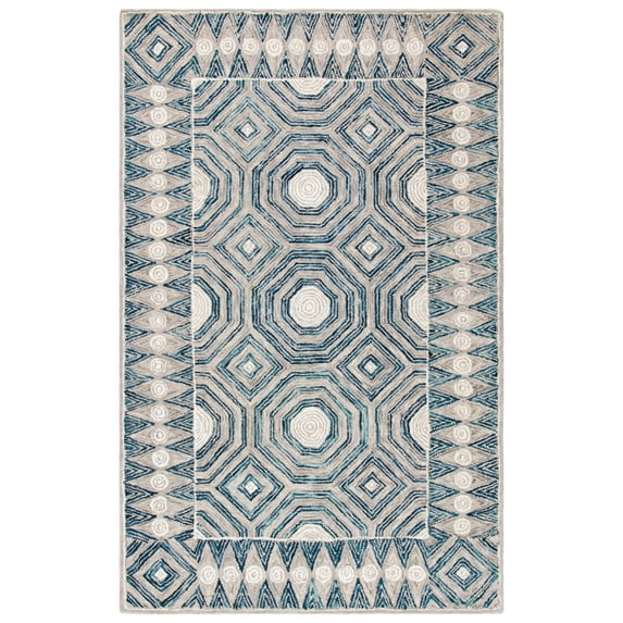 SAFAVIEH Micro-Loop Chantel Medallion Area Rug, Ivory/Blue, 4' x 6'