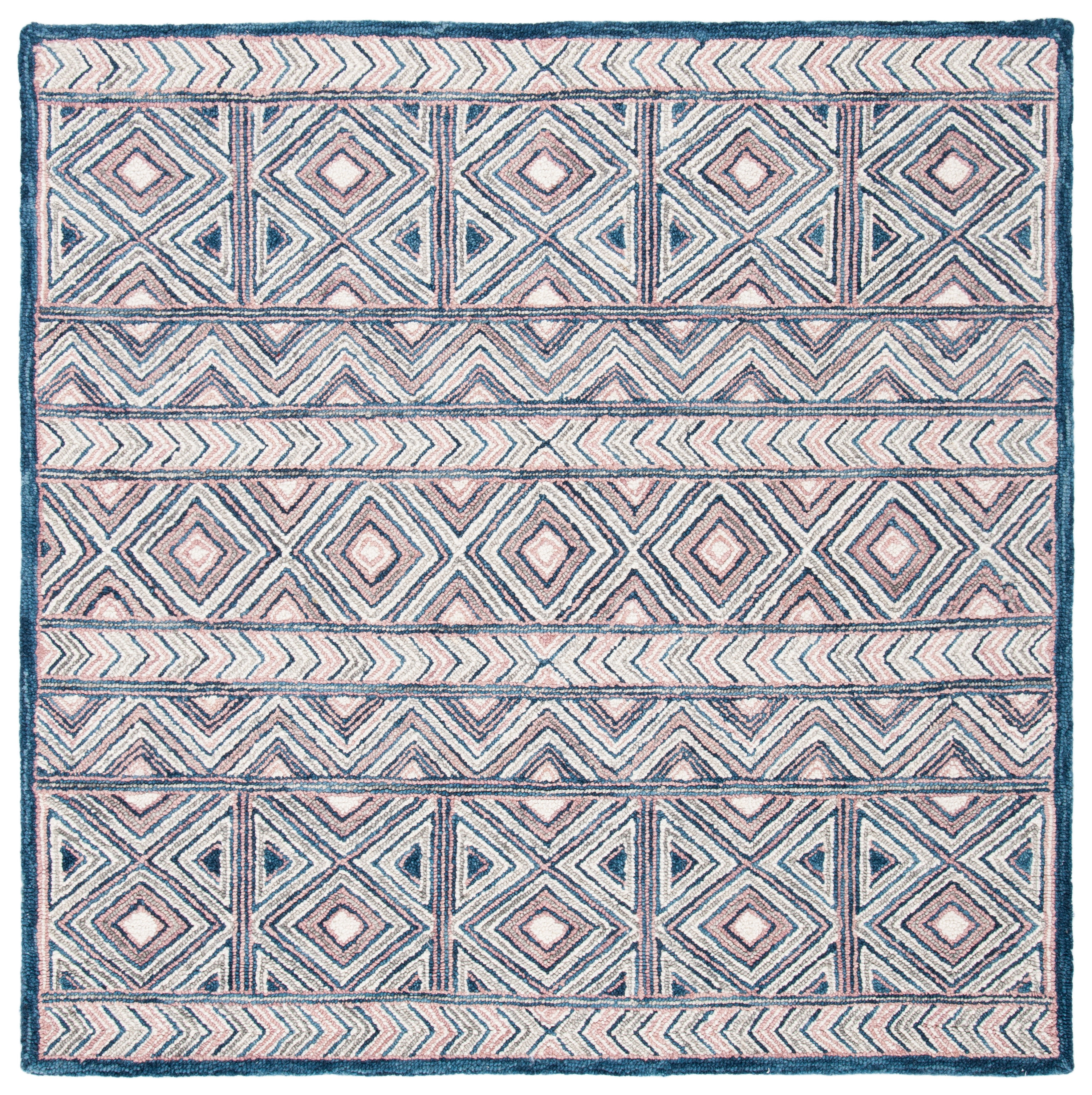 SAFAVIEH Micro-Loop Chao Southwestern Area Rug, Pink/Blue, 5' x 5' Square