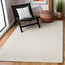 SAFAVIEH Micro-Loop Charlotte Geometric Solid Wool Area Rug, Light Grey/Ivory, 5' x 8'