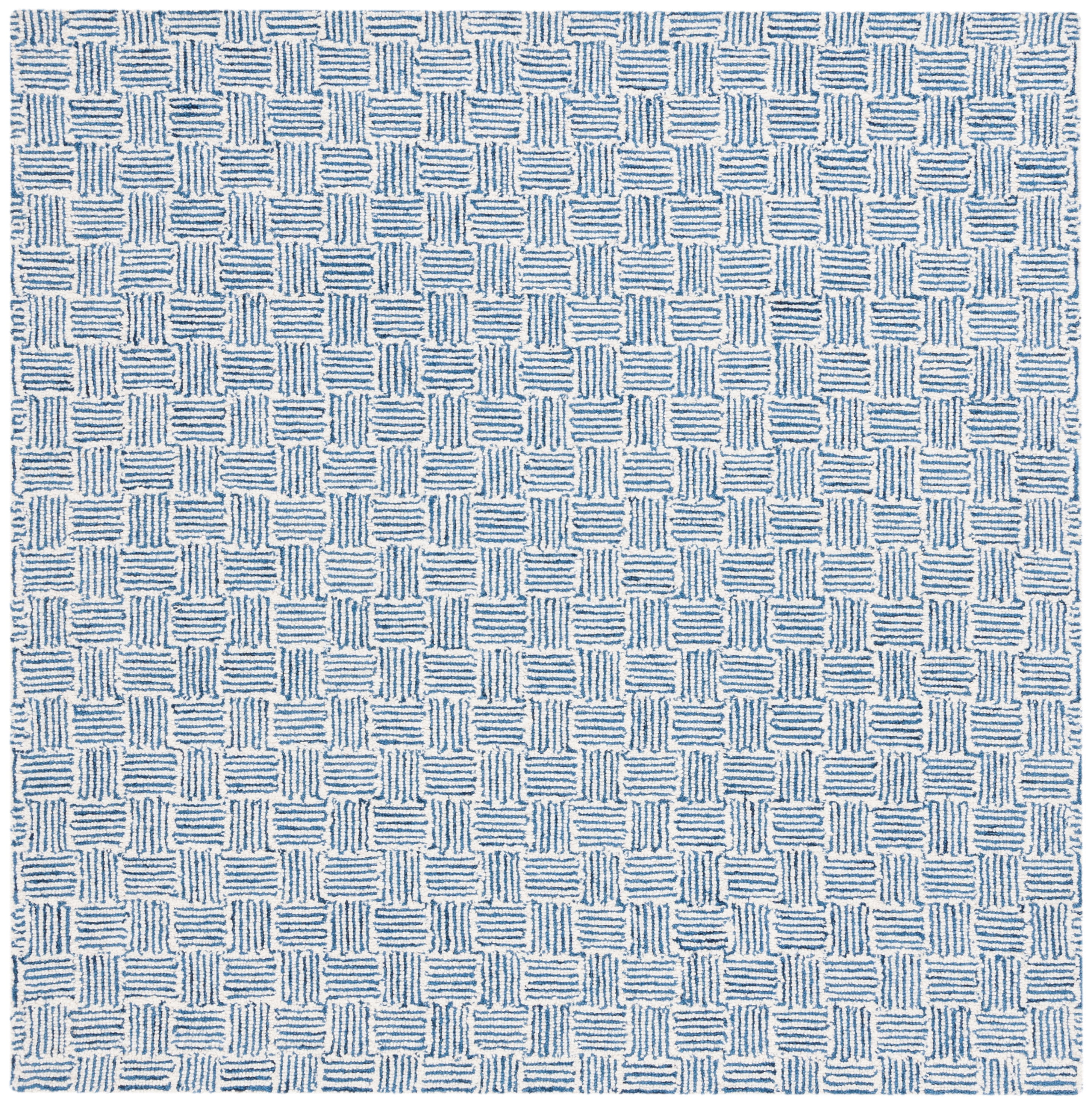 SAFAVIEH Micro-Loop Charlotte Solid Area Rug, Navy/Ivory, 5' x 5' Square