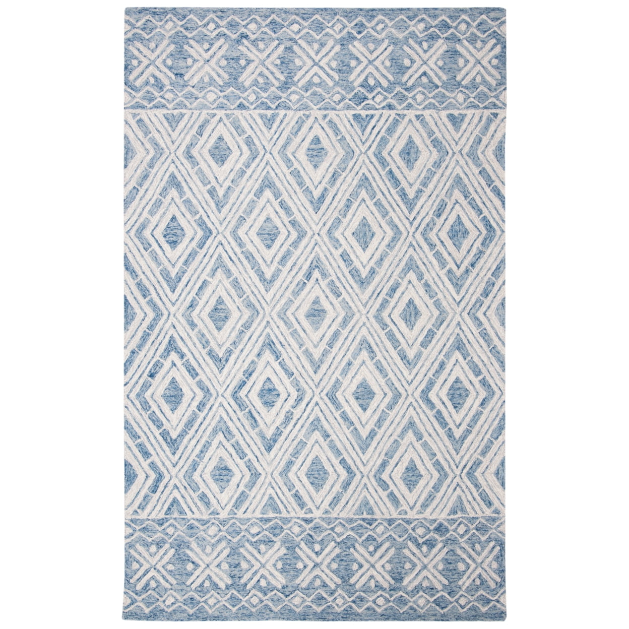Blue and Ivory Handmade Wool Tufted Area Rug, 5' x 8'