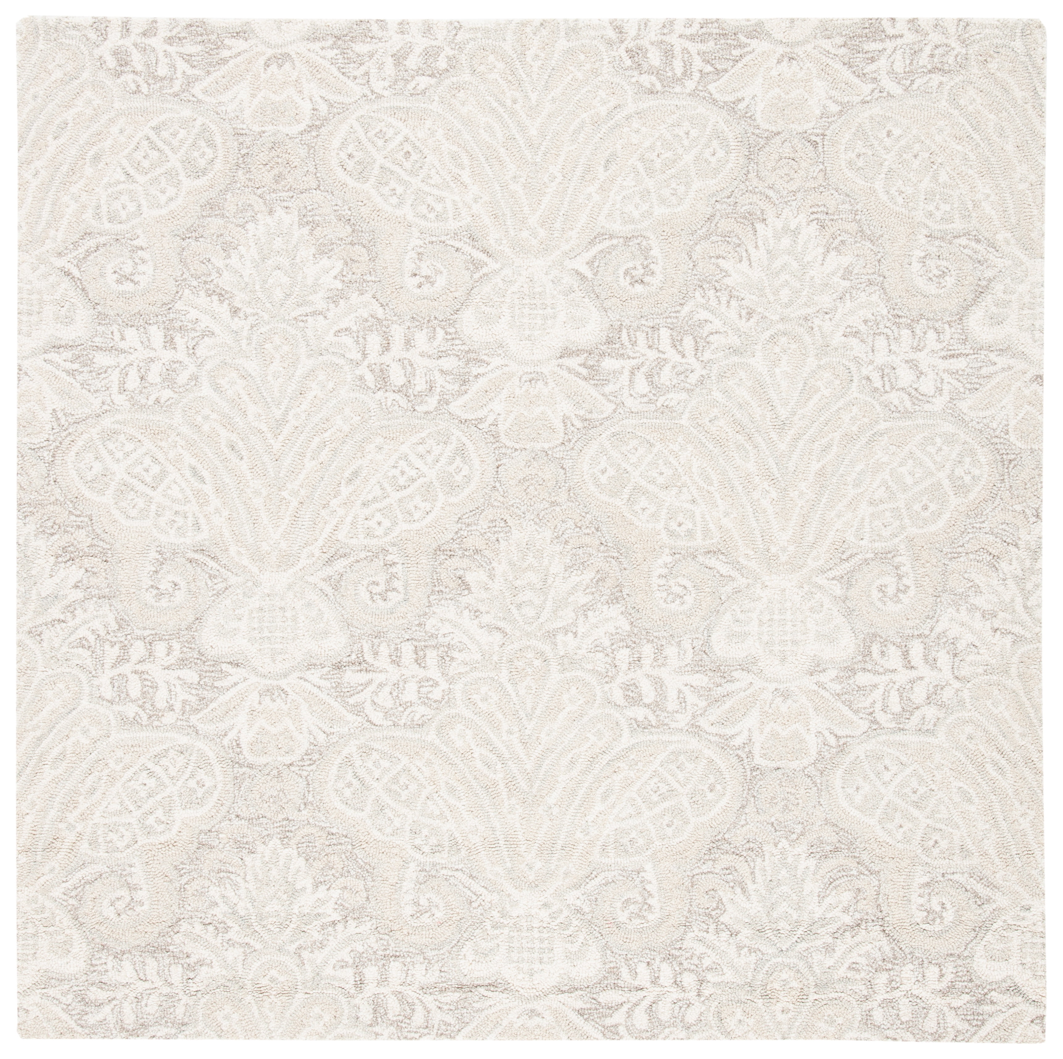 Beige Hand-Tufted Wool Square Area Rug, 5' x 5'