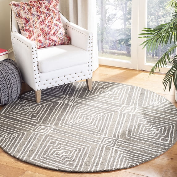 SAFAVIEH Micro-Loop Colton Geometric Diamonds Area Rug, Dark Grey/Ivory, 5' x 5' Round