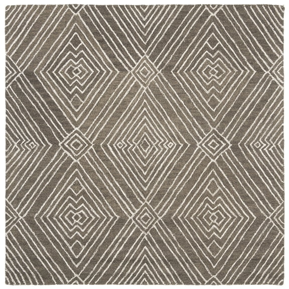 SAFAVIEH Micro-Loop Colton Geometric Diamonds Area Rug, Dark Grey/Ivory, 5' x 5' Square