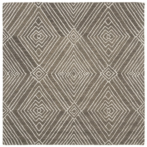 SAFAVIEH Micro-Loop Colton Geometric Diamonds Area Rug, Dark Grey/Ivory, 5' x 5' Square
