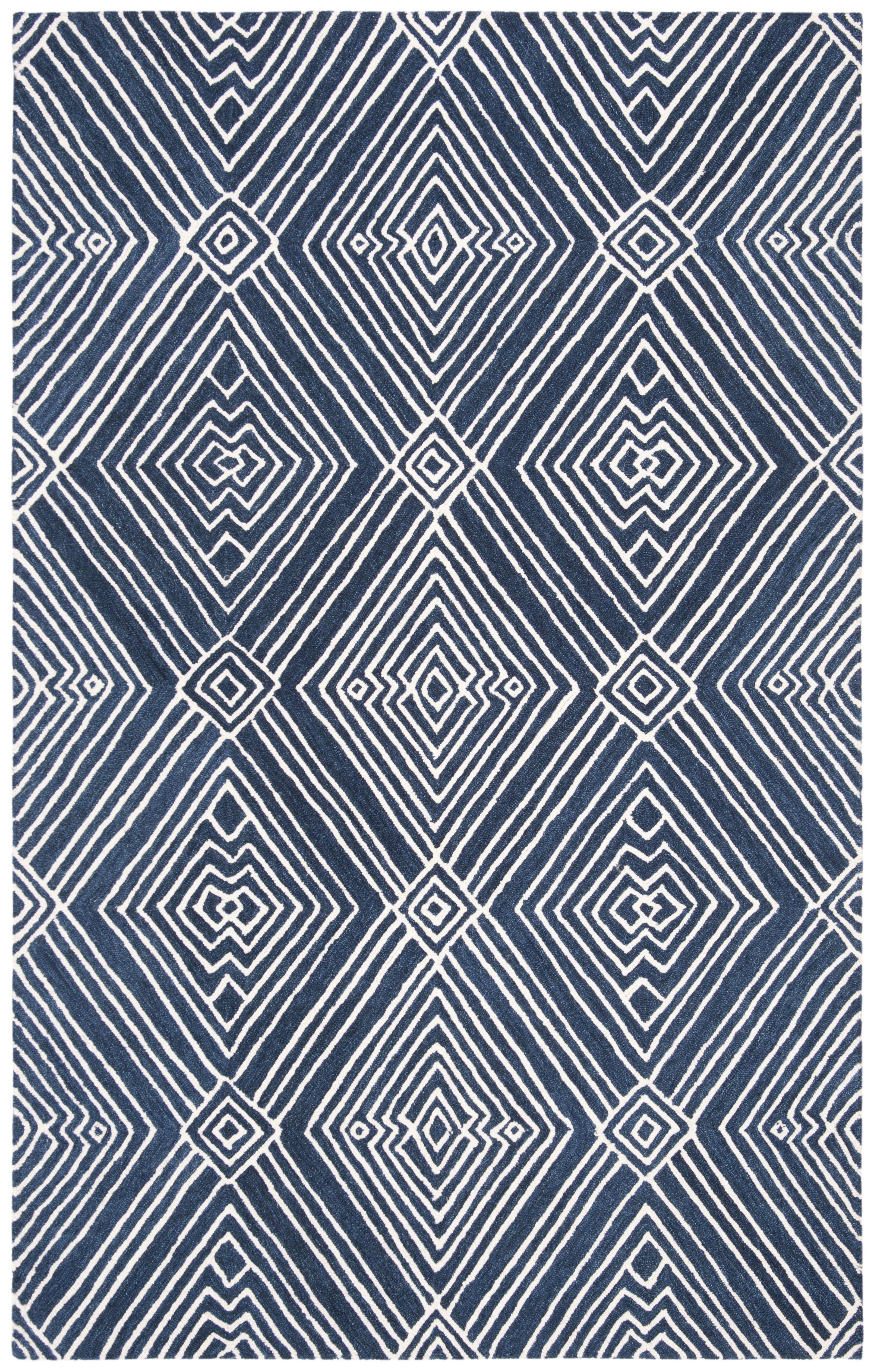 Navy and Ivory Geometric Wool Hand-Tufted Area Rug 4' x 6'