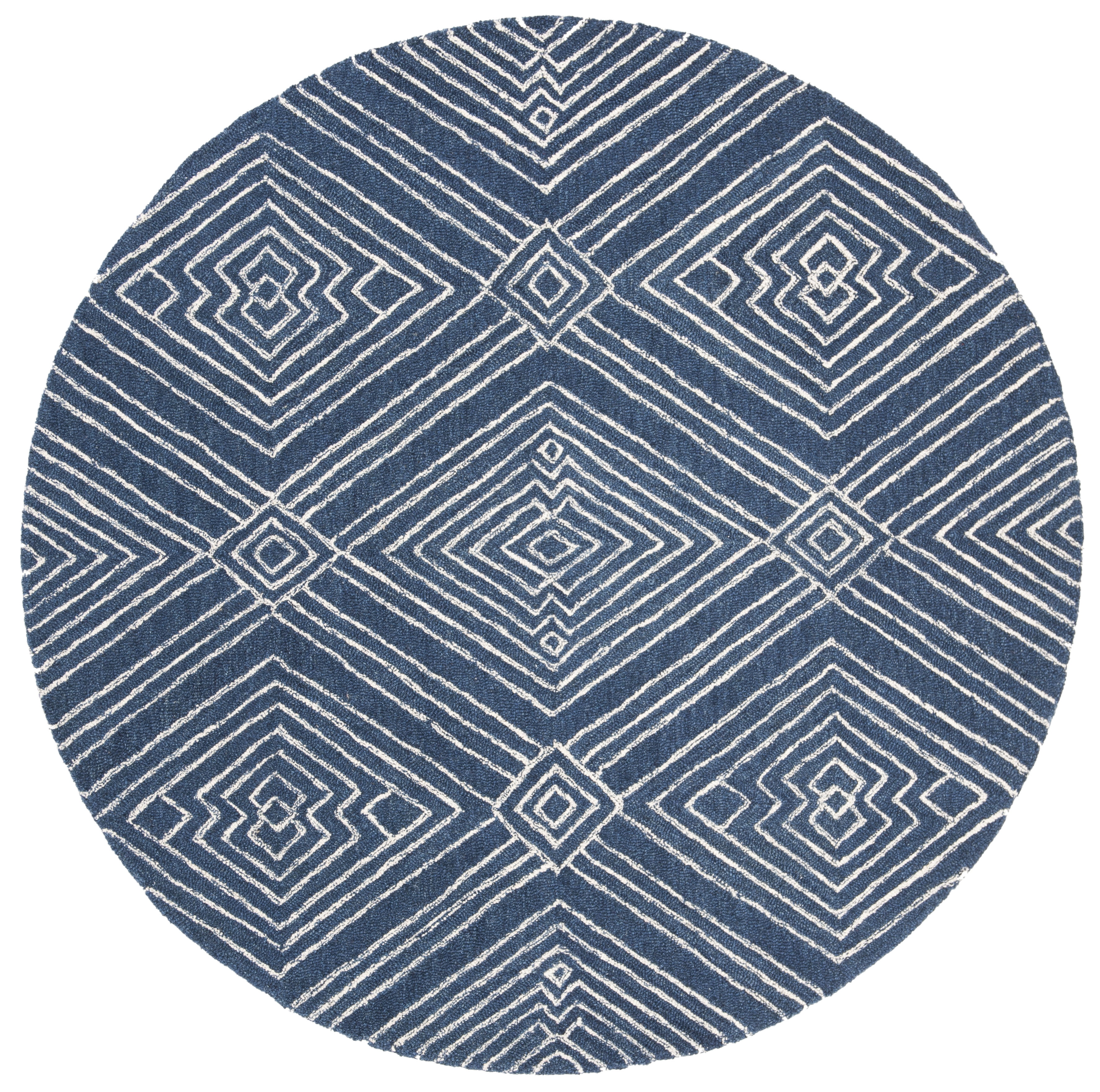 Navy and Ivory Hand-Tufted Wool Round Area Rug