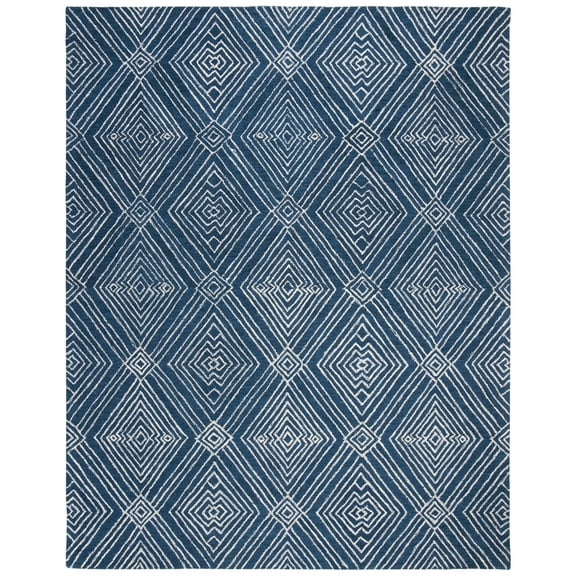 SAFAVIEH Micro-Loop Colton Geometric Diamonds Area Rug, Navy/Ivory, 8' x 10'