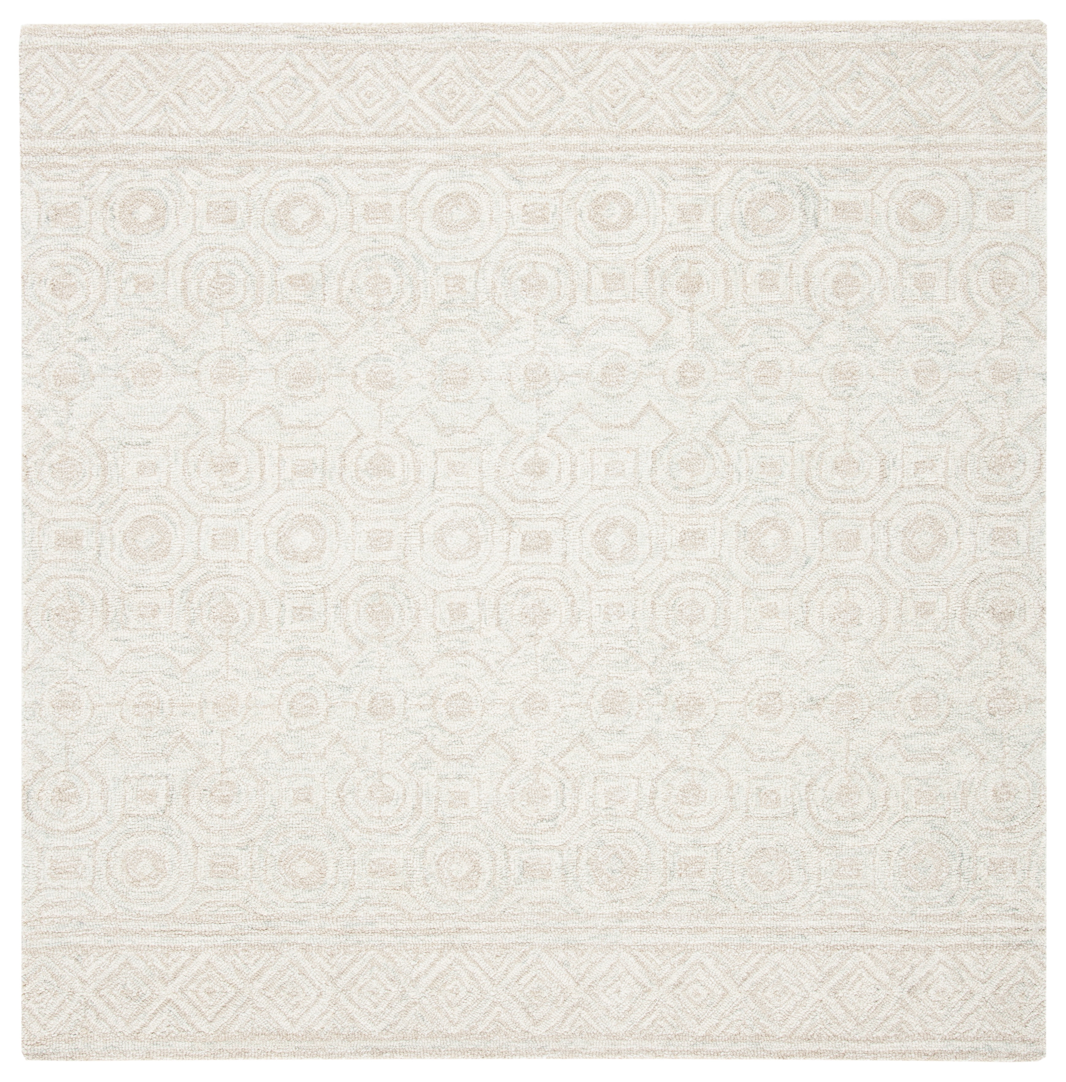 Ivory Hand-Tufted Wool Square Area Rug