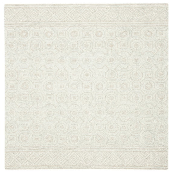 SAFAVIEH Micro-Loop Conchur Geometric Area Rug, Ivory/Light Green, 5' x 5' Square